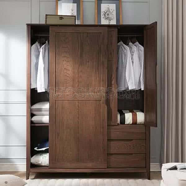 Ixchel Solid Oak Wood Wardrobe - Smoke Expresso