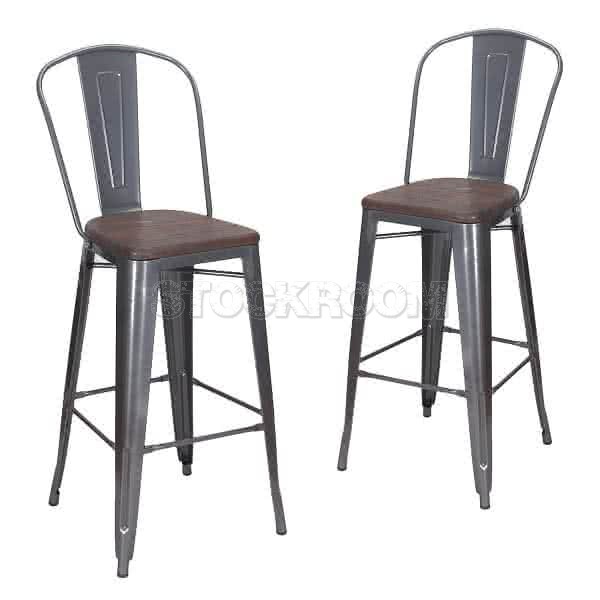 Xavier Pauchard Tolix Style Bar Stool - High-Back (Wooden Top)