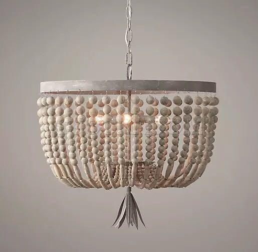 Whitewash Wood Bead Pendant Lamp