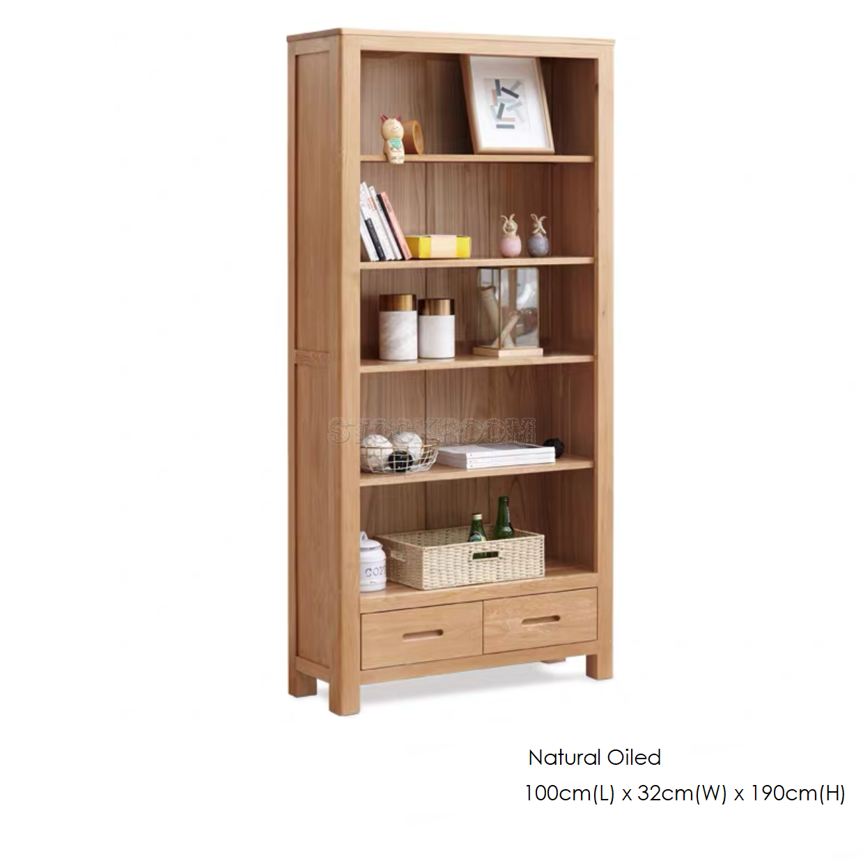 Winfrid Solid Oak Wood Bookshelves with Storage Unit