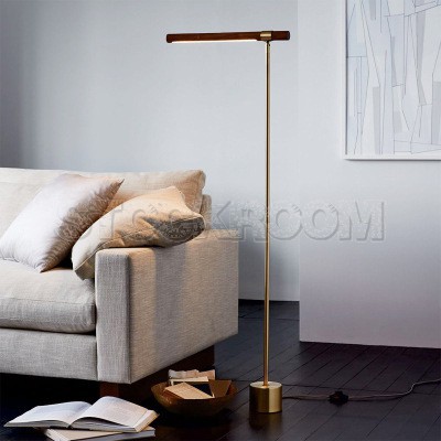 Wood Stick Contemporary Floor Lamp with Brass Base