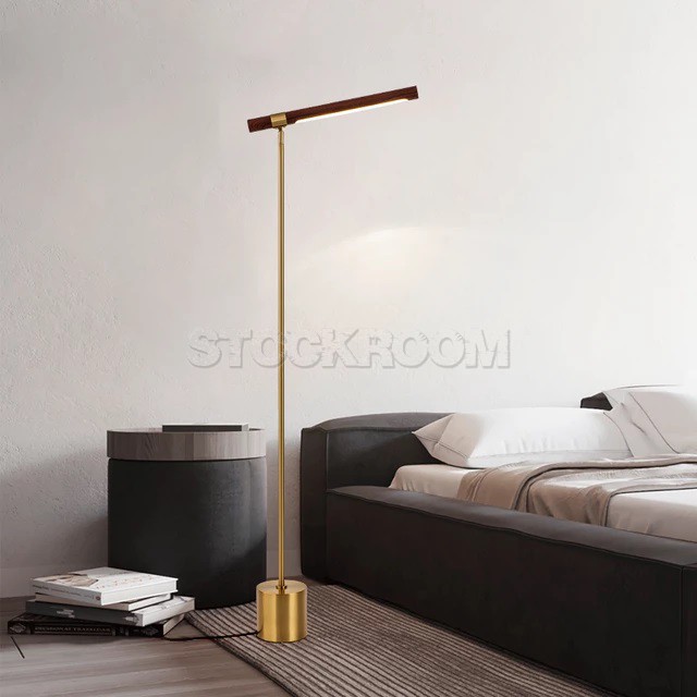 Wood Stick Contemporary Floor Lamp with Brass Base