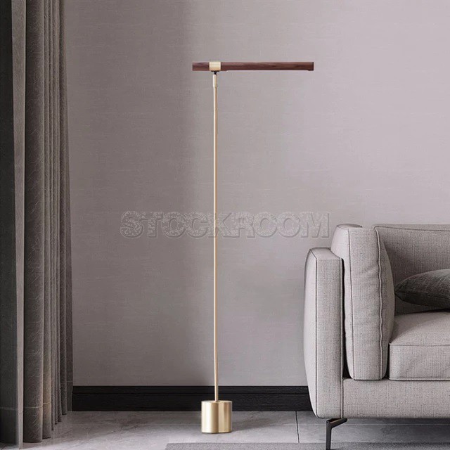 Wood Stick Contemporary Floor Lamp with Brass Base