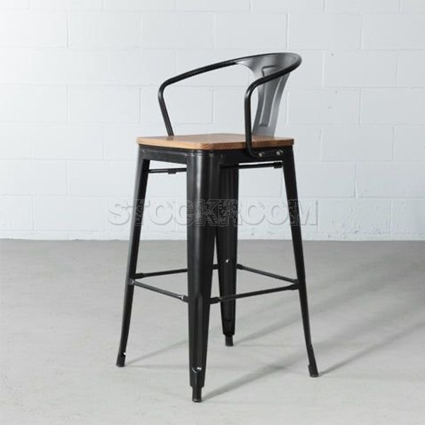 Xavier Pauchard Tolix Style Arm Chair Bar Stool - Wooden Top