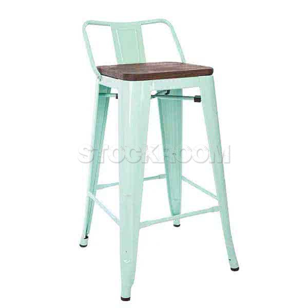 Xavier Pauchard Tolix Style Bar Stool - Mid-Back (Wooden Top)