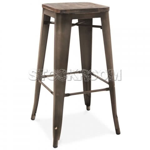 Xavier Pauchard Tolix Style Bar Stool (Wooden Top)