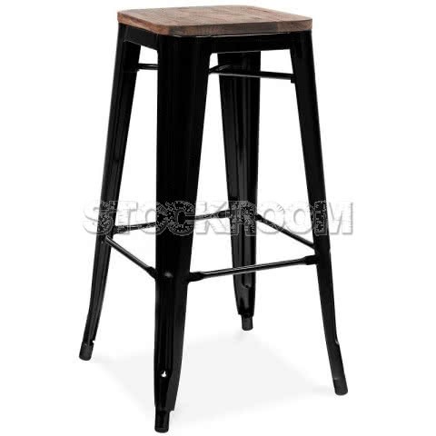 Xavier Pauchard Tolix Style Bar Stool (Wooden Top)