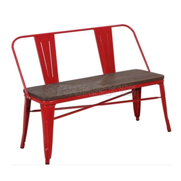 Xavier Pauchard Tolix Style Bench with Back (Elm Seat)