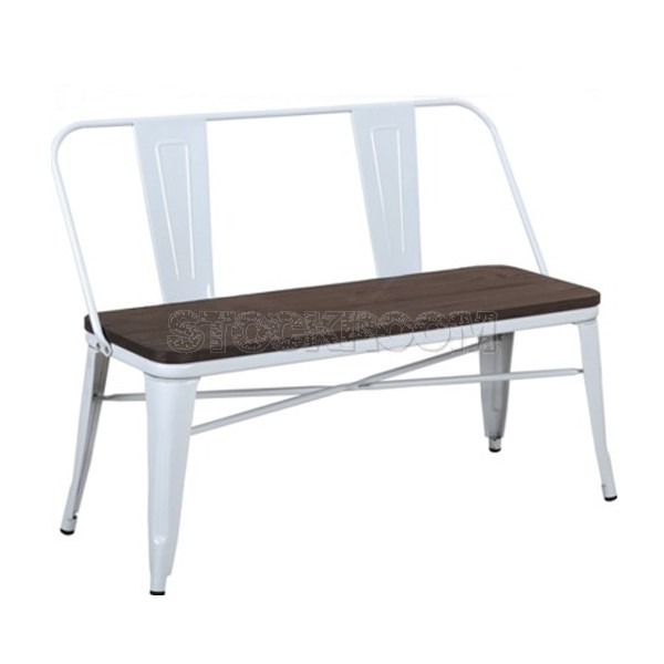 Xavier Pauchard Tolix Style Bench with Back (Elm Seat)