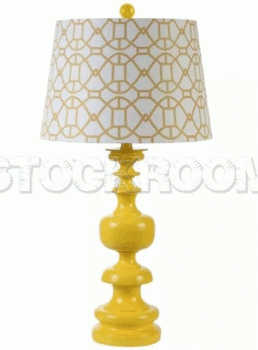 Yellow Spindle Table Lamp with Lattice Shade