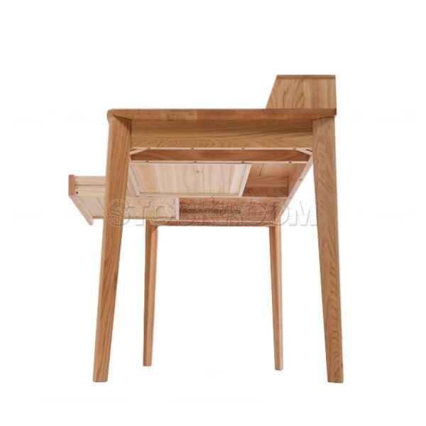Zdenka Style Solid Oak Wood Desk with Drawers