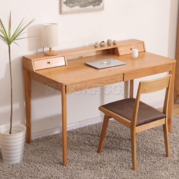 Zdenka Style Solid Oak Wood Desk with Drawers