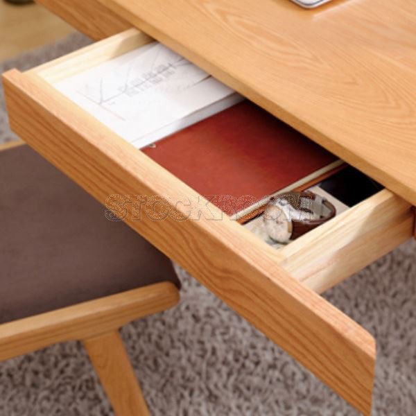 Zdenka Style Solid Oak Wood Desk with Drawers