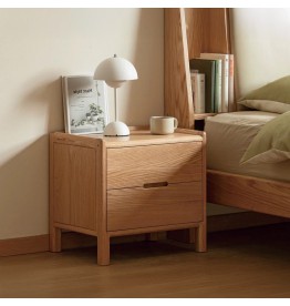 Dilara Solid Oak Wood Bedside Table with Drawers