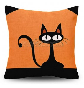Black Cat Decorative Cushion - Orange