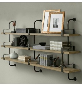 Hussein Industrial Solid Wood Wall Shelf