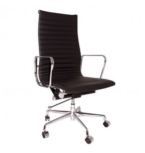 Aluminum Executive Leather Office Chair - High-back - With Wheels and Adjustable