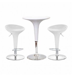 Silvia Round Adjustable Bar Table and Silvia Adjustable Bar Stool Combo Set - Set of 2 - White