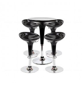 Silvia Round Adjustable Bar Table and Silvia Adjustable Bar Stool Combo Set - Set of 4 - Black