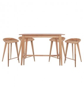 Plato Solid Oak Wood Bar Table and Oxford Solid Ash Wood Bar Counter Bar Stool Combo Set