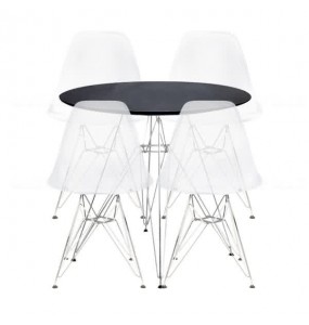 Stockroom Eiffel Round Black Dining Table and Stockroom Eiffel Dsr Transparent Dining Chair Combo Set