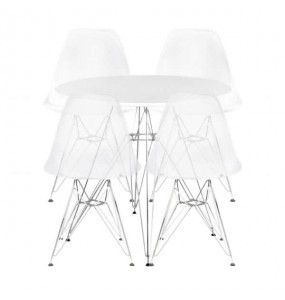 Stockroom Eiffel Round White Dining Table and Stockroom Eiffel Dsr Transparent Dining Chair Combo Set