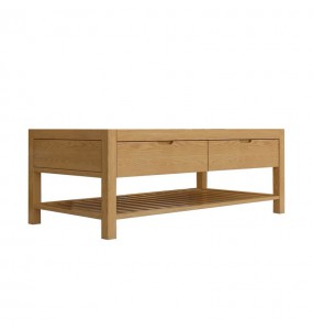 Erin Solid Oak Wood Coffee Table With Drawers