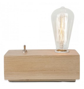 Loft Filament Bulb Wooden Block Table Lamp