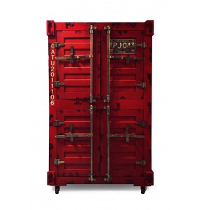 Industrial Style Metal Red Wooden Cabinet