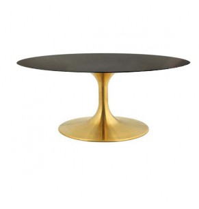 Tulip Style Oval White Coffee Table With Brass Base