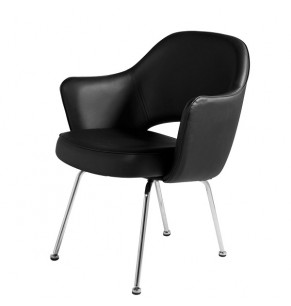 Eero Saarinen Style Executive Leather Armchair With Metal Leg