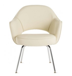 Eero Saarinen Style Executive Leather Armchair With Metal Leg