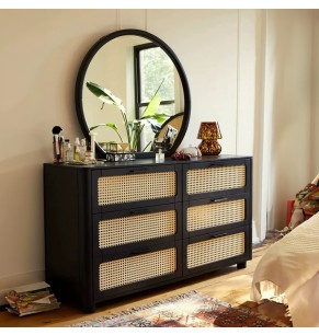 Aspen Rattan Woven Solid Wood 6 Drawers Dresser Sideboard Cabinet