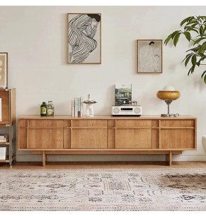Barta Solid Oak Wood TV Cabinet With 4 doors