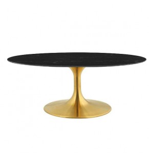 Tulip Style Oval Coffee Table With Brass Base - Marble