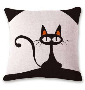 Black Cat Decorative Cushion - White