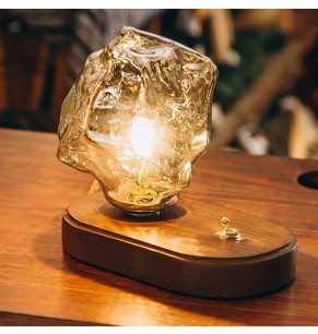 Crystal Style Table Lamp with Wooden Base