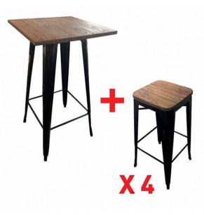 Xavier Pauchard Tolix Style Wooden Top Square Bar Table / High Table Set