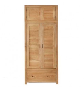 Denver Solid Wood Wardrobe with Additional Top Storage - Oak Finish