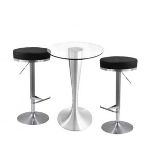 Silvio Glass Bar Table and Mirella Style Leather Bar Stool Combo Set