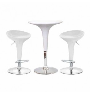 Silvia Round Adjustable Bar Table and Silvia Adjustable Bar Stool Combo Set - Set of 2 - White