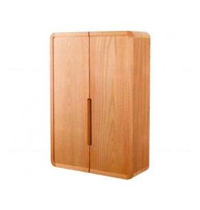 Lorette Solid Elm Wood Hanging Wall Cabinet with Mirror