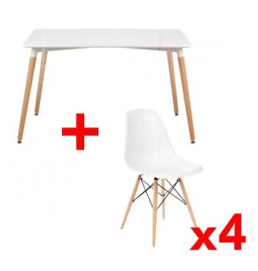 Rectangle Dining Table and Stockroom Birch Dsw Style Dining Chair Combo Set - White