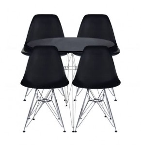 Stockroom Eiffel Round Dining Table and Stockroom Eiffel Dsr Dining Chair Combo Set - Black