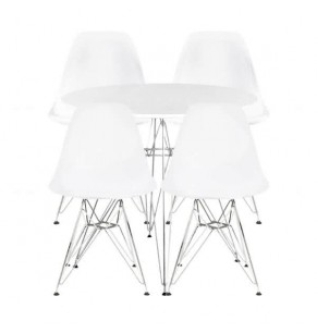 Stockroom Eiffel Round Dining Table and Stockroom Eiffel Dsr Dining Chair Combo Set - White