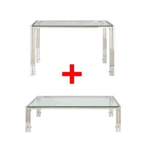 Berto Glass Coffee Table and Console Table Combo Set