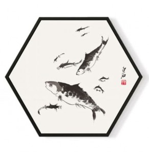 Stockroom Artworks - Hexagon Canvas Wall Art - Fishes - More Sizes