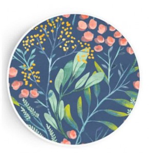 Stockroom Artworks - Circle Canvas Wall Art - Leaves and Flowers in Blue - More Sizes