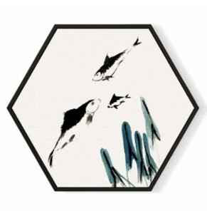 Stockroom Artworks - Hexagon Canvas Wall Art - Fishes and Seaweed - More Sizes