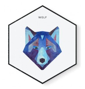 Stockroom Artworks - Hexagon Canvas Wall Art - Bluetone Geometric Wolf - More Sizes